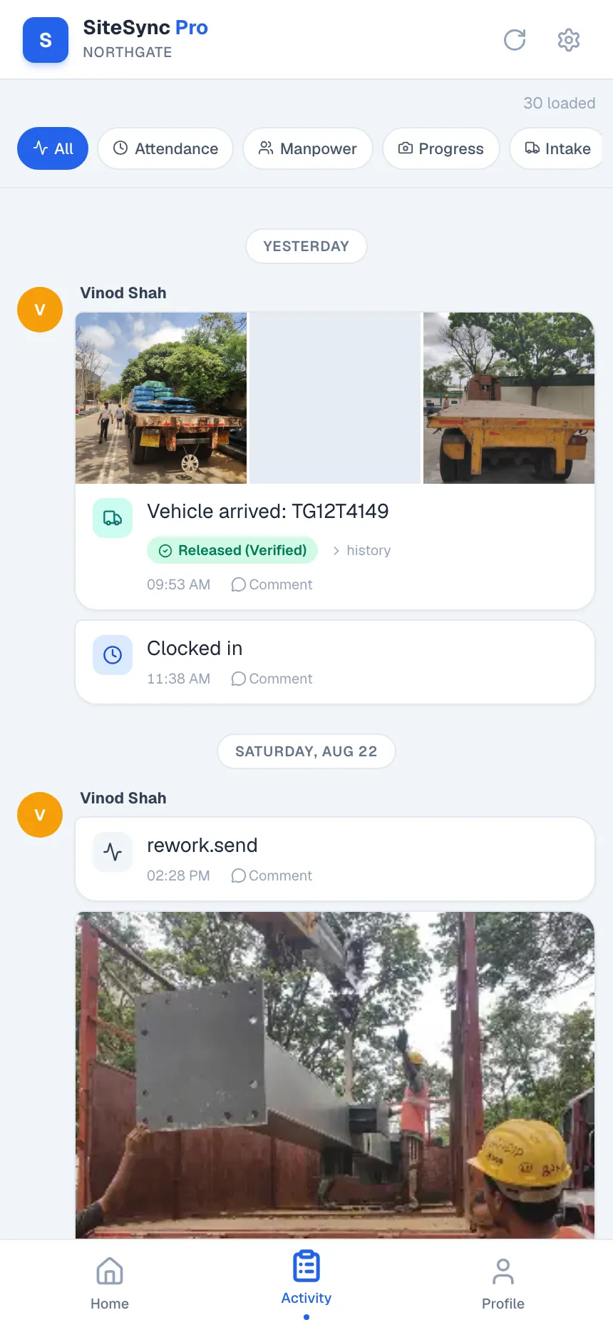 Activity feed